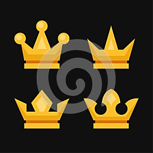 Gold Crown Icons Set. King and Queen Symbol. Vector