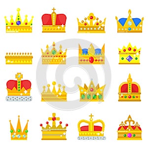 Gold crown king icons set nobility collection vintage jewelry sign vector illustration photo