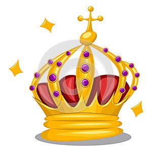 Gold crown for king, queen, princess and prince. Vector icon