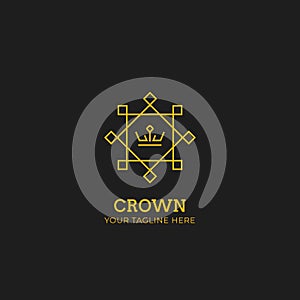 Gold crown logo with oriental chinese asian ornament line outline style icon vector symbol design