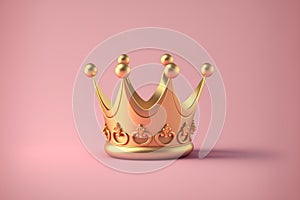 Gold crown on pink background with victory or success concept. Luxury prince crown. 3D rendering