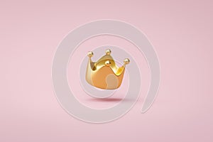 Gold crown on pink background with victory or success concept. Luxury prince crown for decoration. 3D rendering