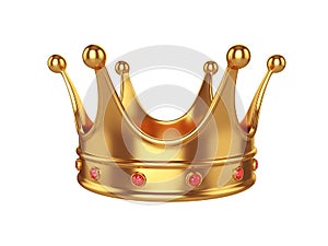 Gold crown with precious stones isolated on white background, 3D rendering