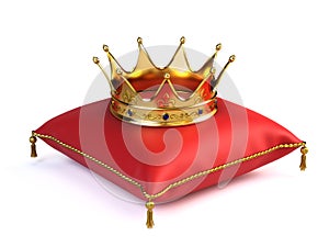 Gold crown on red pillow