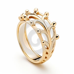 Gold Crown Ring 4co - Nature-inspired Vorticism Style Jewelry