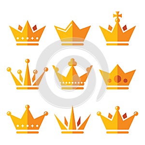 Gold crown, royal family icons set