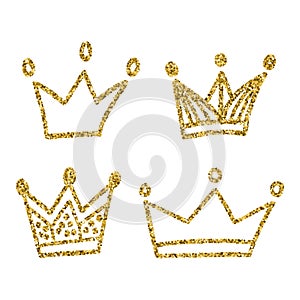 Gold crown set isolated on white background. Glitters set of king crowns. Vector Illustration. Graphic design for your de