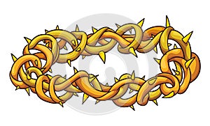 Gold crown of thorns in cartoon style on white background, Vector illustration