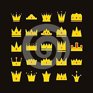 Gold crown vector icon set