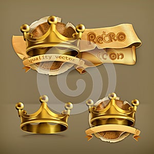 Gold crowns vector icons