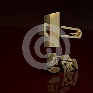 Gold Crucifixion of Jesus Christ icon isolated on brown background. Hammer and old nails. Good Friday, Passion of Jesus