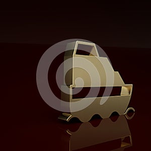 Gold Cruise ship in ocean icon isolated on brown background. Cruising the world. Minimalism concept. 3D render