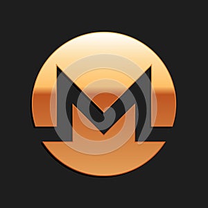 Gold Cryptocurrency coin Monero XMR icon isolated on black background. Digital currency. Altcoin symbol. Blockchain