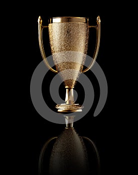 Gold cup on black background