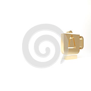 Gold Cup of tea with tea bag icon isolated on white background. 3d illustration 3D render