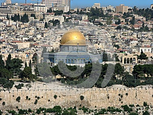 Gold cupola of the mosque of Omar photo