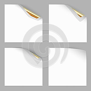 Gold Curled Corner of Paper Sheets. Stock Vector