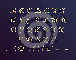 Gold cursive modern style alphabet set