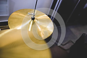 Gold cymbals in a music drum