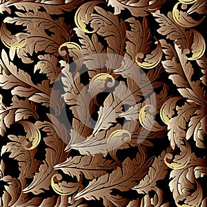 Gold 3d Baroque background. Endless ornaments.