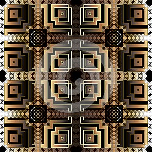 Gold 3d greek vector seamless pattern. Modern geometric background. Repeat plaid tartan backdrop. Ancient style greek