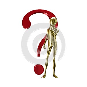 Gold 3d humanoid with question