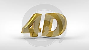 Gold 4D logo isolated on white background with reflection effect. 3d rendering. photo
