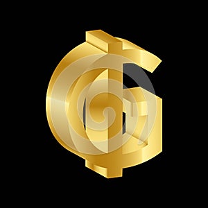 Gold 3D luxury guarani currency symbol vector photo