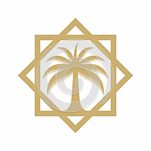 Gold Date tree vector icon. Arabian dates logo