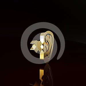 Gold Deafness icon isolated on brown background. Deaf symbol. Hearing impairment. Minimalism concept. 3d illustration 3D