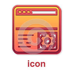 Gold Debugging icon isolated on white background. Debugging tool. Magnifying glass on bug programming. Testing and