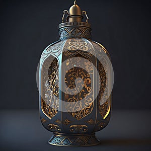 Gold decorated lantern on a dark background. Lantern as a symbol of Ramadan for Muslims