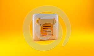 Gold Decree, paper, parchment, scroll icon icon isolated on yellow background. Silver square button. 3D render