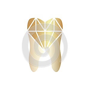 Gold Dental or Dentist Vector Logo with Diamond