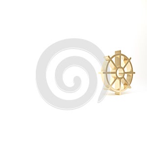 Gold Dharma wheel icon isolated on white background. Buddhism religion sign. Dharmachakra symbol. 3d illustration 3D