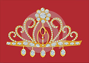 Gold diadem isolated on red