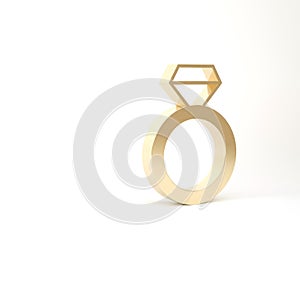 Gold Diamond engagement ring icon isolated on white background. 3d illustration 3D render
