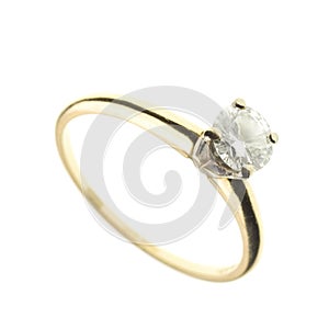 Gold and diamond engagement ring isolated on white