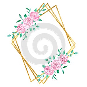 Gold diamond frame with watercolor flower illustration