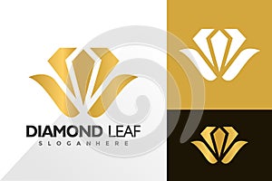 Gold diamond leaf logo and icon design vector concept for template