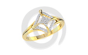 gold and diamond ring cross shape design and light weight on white transparent background