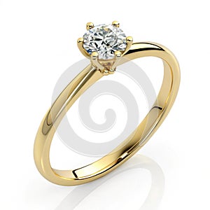 Gold diamond ring 3D model realistic isolated on white