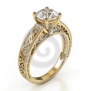 Gold diamond ring 3D model realistic isolated on white