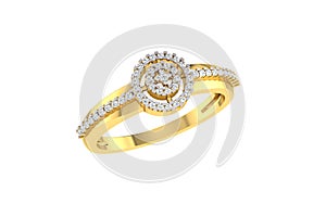 gold and diamond ring double rounded shape design on white transparent background