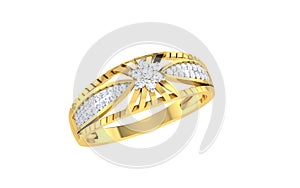 gold and diamond ring flower shape design and light weight on white transparent background