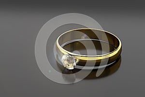 Gold and diamond ring isolated on a black background. 3d illustration