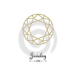 Gold diamond shape on white background. Gemstone faceting gold pattern. photo