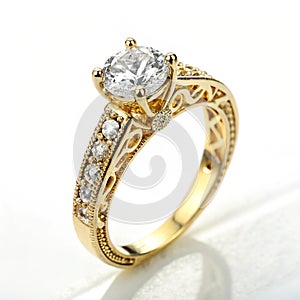 Gold Diamond Wedding Ring isolated on transparent background