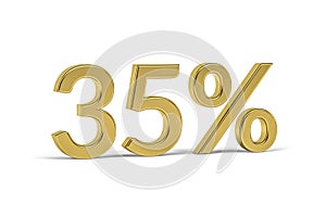 Gold digit thirty five with percent sign - 35% on white background