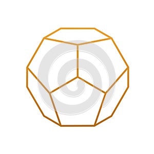 Gold dodecahedron on a white background for game, icon, packaging design or logo. Platonic solid. Vector illustration